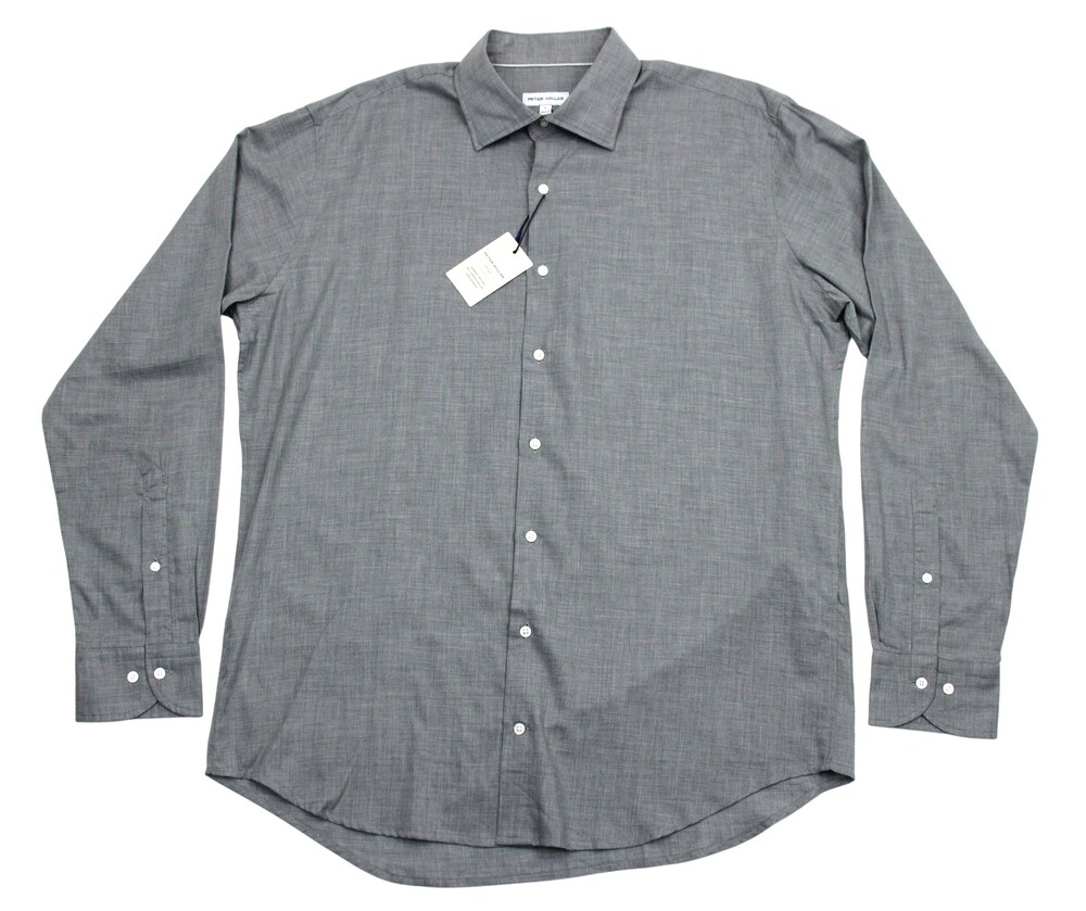 Peter Millar Shirt Mens Large Gale Gray Cotton Soft Twill Button Up